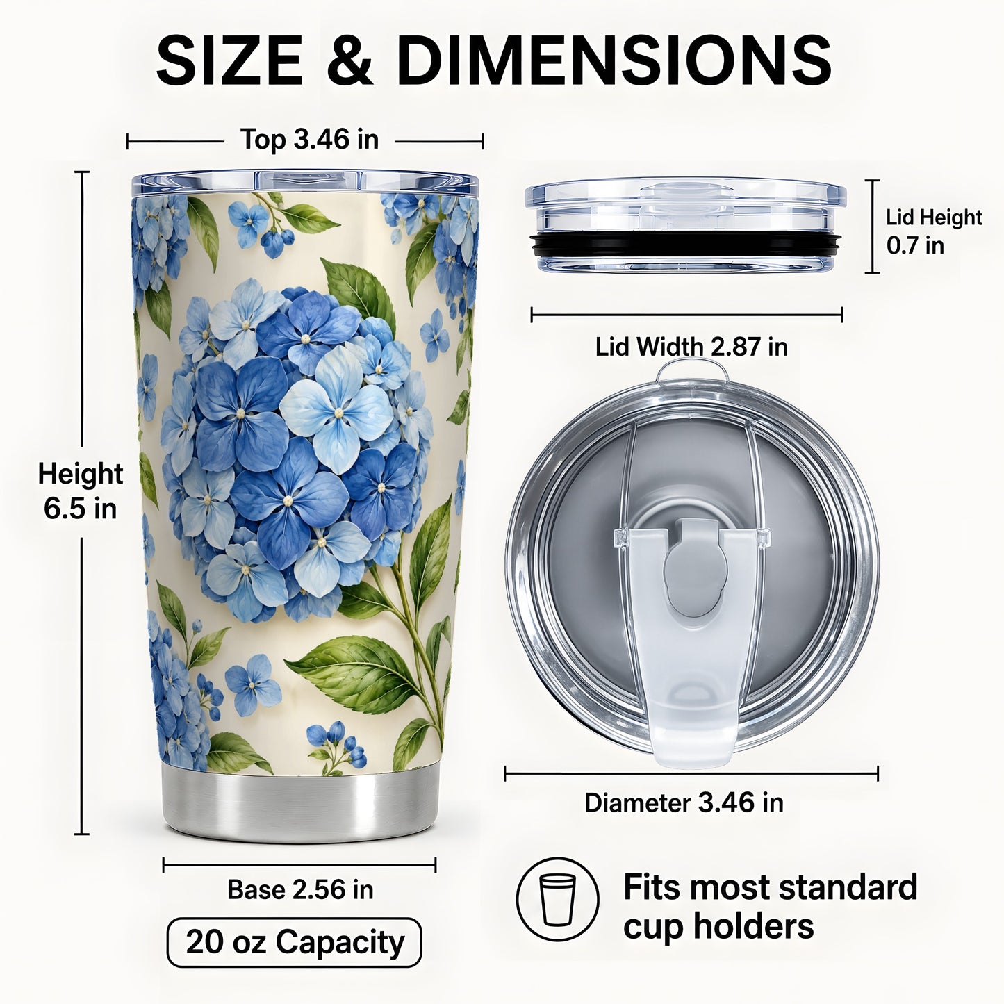 #pl[20oz|Steel] Blue Hydrangea Tumbler 20oz, Watercolor Tumbler, Stainless Steel Travel Cup