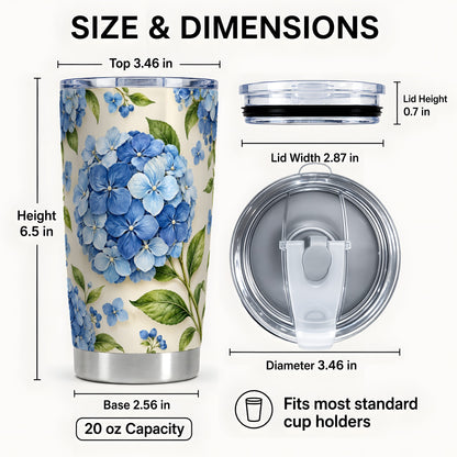 #pl[20oz|Steel] Blue Hydrangea Tumbler 20oz, Watercolor Tumbler, Stainless Steel Travel Cup