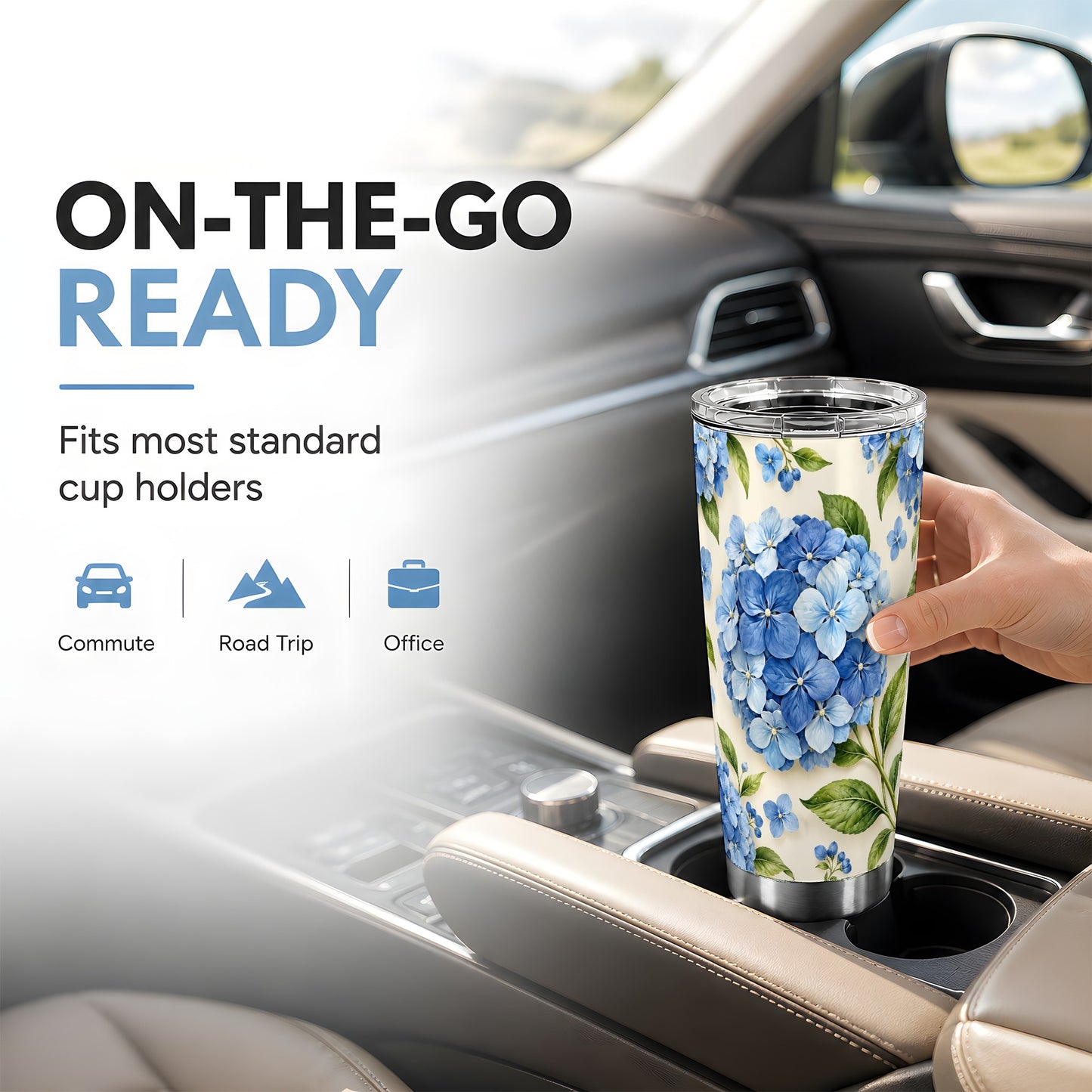 #pl[20oz|Steel] Blue Hydrangea Tumbler 20oz, Watercolor Tumbler, Stainless Steel Travel Cup