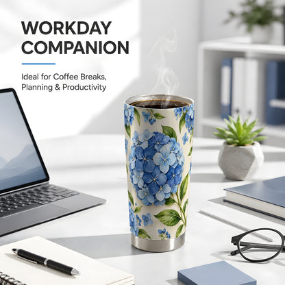 #pl[20oz|Steel] Blue Hydrangea Tumbler 20oz, Watercolor Tumbler, Stainless Steel Travel Cup