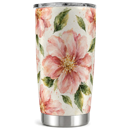 Blush Blossom Tumbler 20oz, Floral Tumbler, Stainless Steel Travel Cup