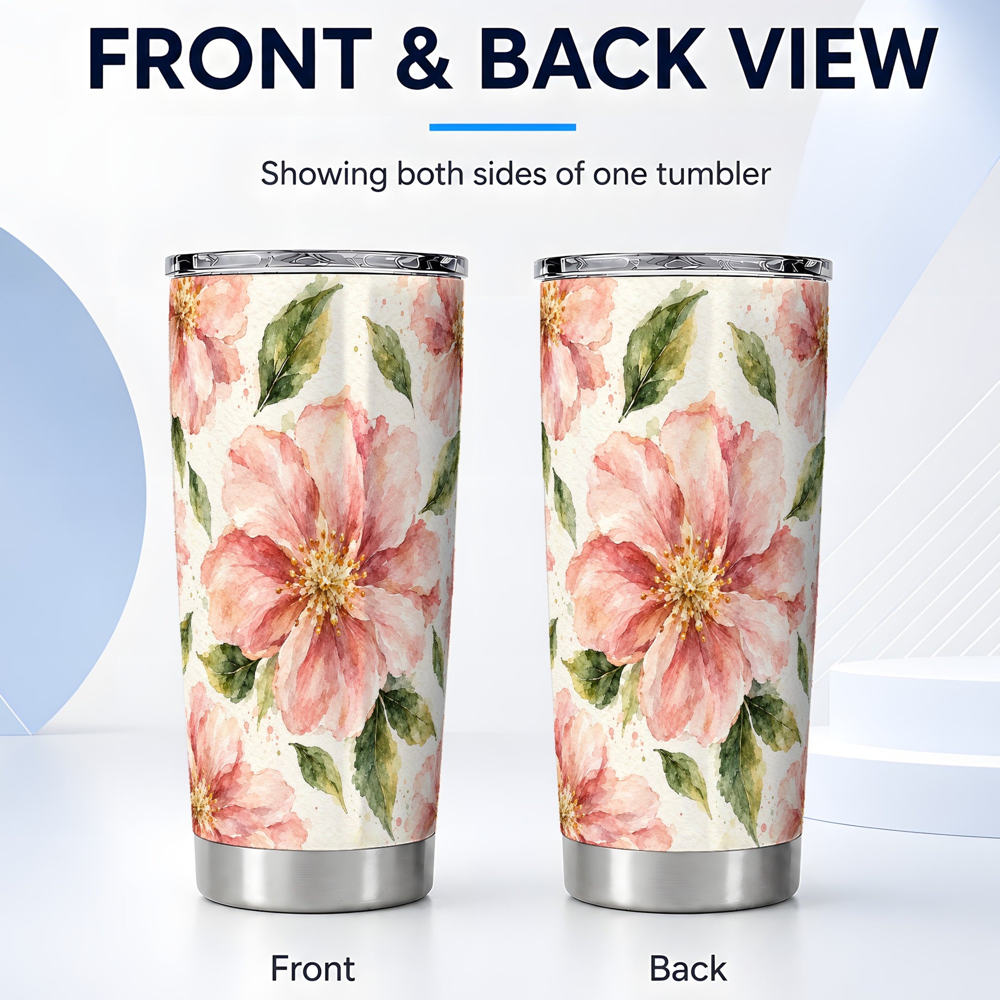 #pl[20oz|Steel] Blush Blossom Tumbler 20oz, Floral Tumbler, Stainless Steel Travel Cup
