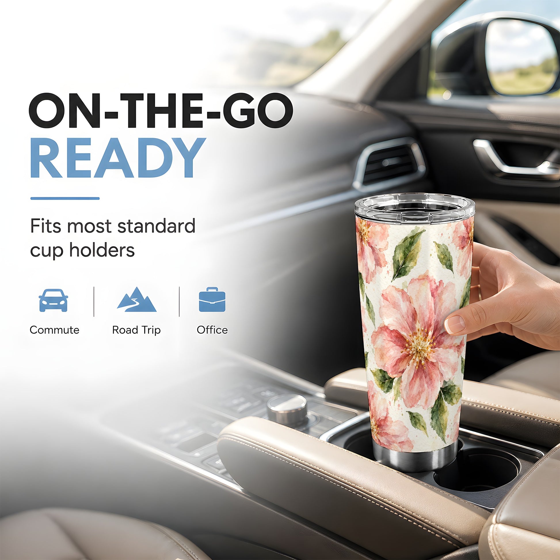 #pl[20oz|Steel] Blush Blossom Tumbler 20oz, Floral Tumbler, Stainless Steel Travel Cup