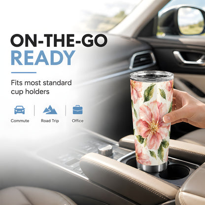 #pl[20oz|Steel] Blush Blossom Tumbler 20oz, Floral Tumbler, Stainless Steel Travel Cup