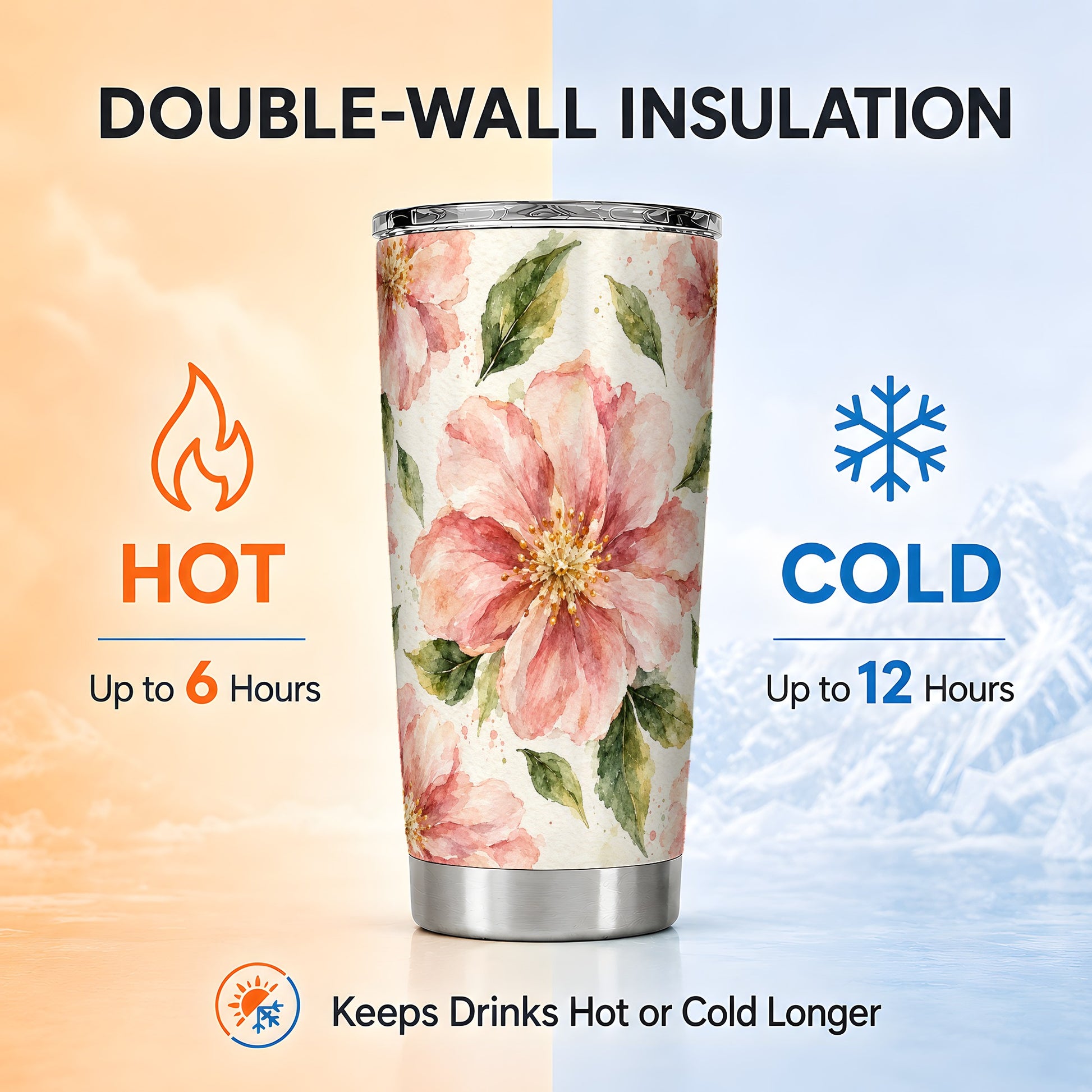 #pl[20oz|Steel] Blush Blossom Tumbler 20oz, Floral Tumbler, Stainless Steel Travel Cup