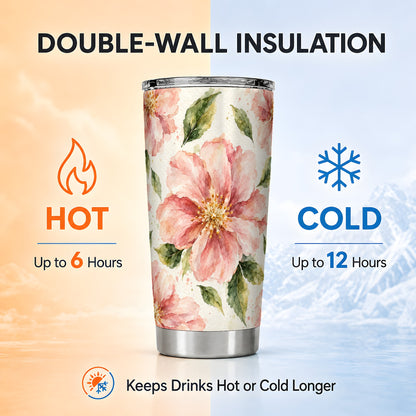 #pl[20oz|Steel] Blush Blossom Tumbler 20oz, Floral Tumbler, Stainless Steel Travel Cup