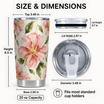 #pl[20oz|Steel] Blush Blossom Tumbler 20oz, Floral Tumbler, Stainless Steel Travel Cup