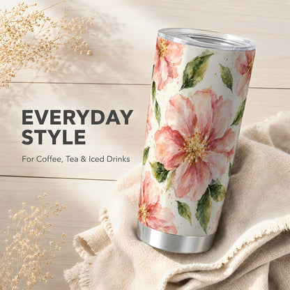 #pl[20oz|Steel] Blush Blossom Tumbler 20oz, Floral Tumbler, Stainless Steel Travel Cup