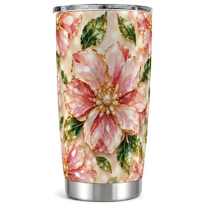 Pink Gemstone Tumbler 20oz, Floral Tumbler, Stainless Steel Travel Cup
