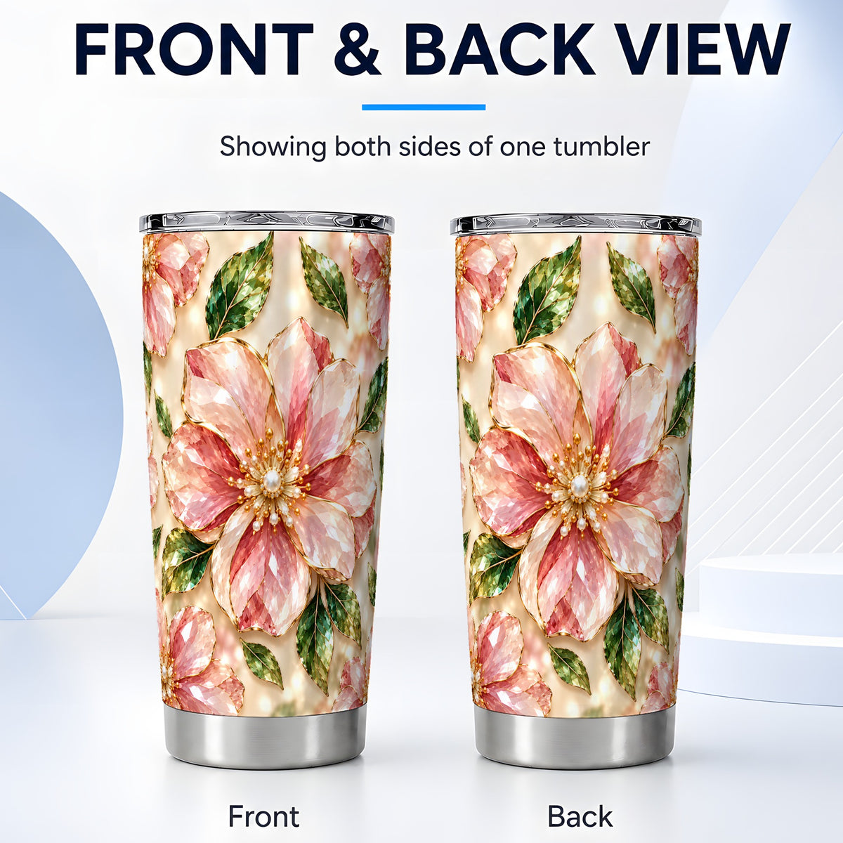 #pl[20oz|Steel] Pink Gemstone Tumbler 20oz, Floral Tumbler, Stainless Steel Travel Cup