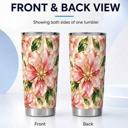 #pl[20oz|Steel] Pink Gemstone Tumbler 20oz, Floral Tumbler, Stainless Steel Travel Cup
