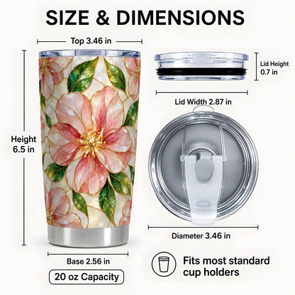#pl[20oz|Steel] Pink Floral Tumbler 20oz, Glass Art Tumbler, Stainless Steel Travel Cup
