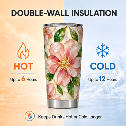#pl[20oz|Steel] Pink Floral Tumbler 20oz, Glass Art Tumbler, Stainless Steel Travel Cup
