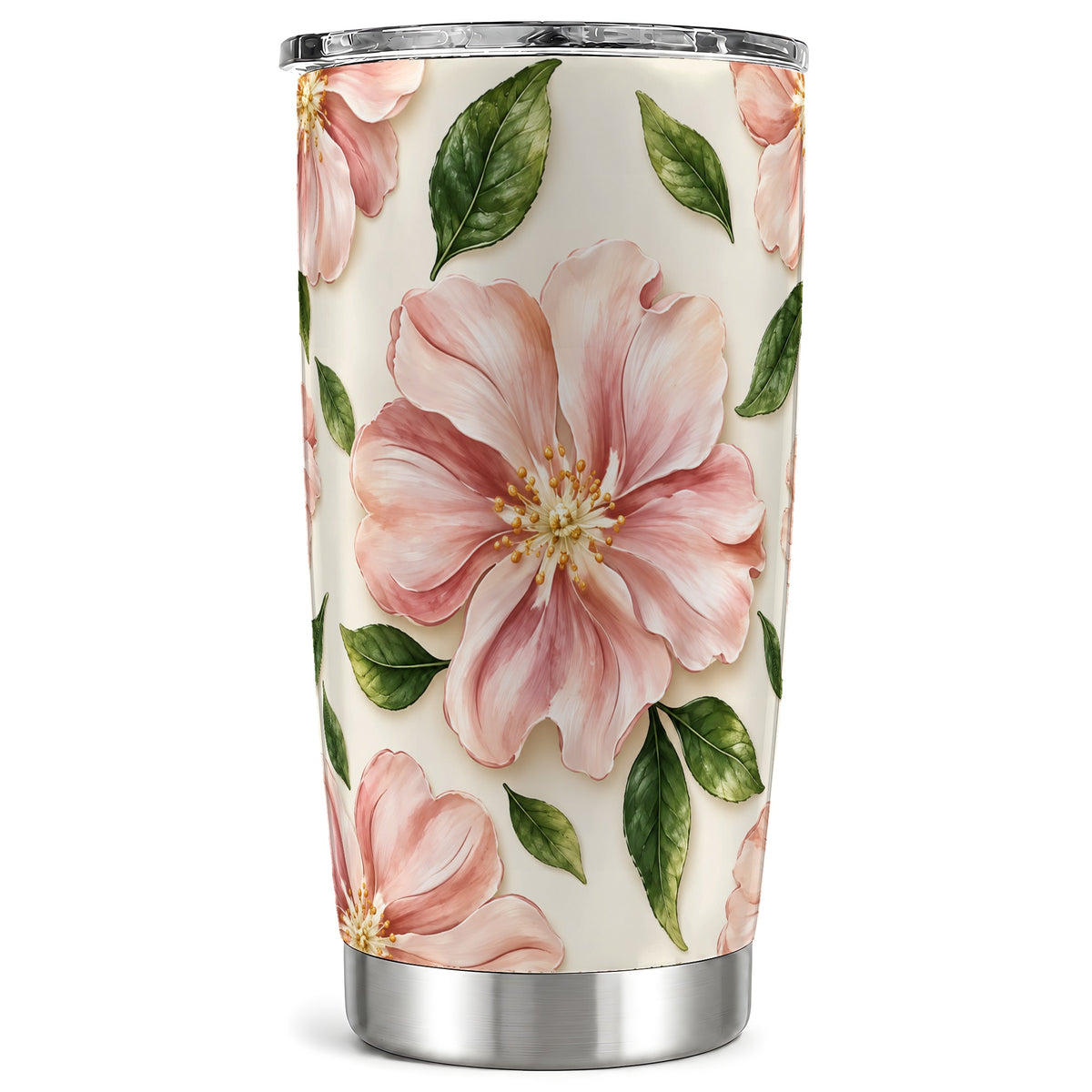 Pink Floral Tumbler 20oz, Botanical Tumbler, Stainless Steel Travel Cup