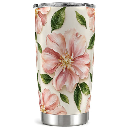 Pink Floral Tumbler 20oz, Botanical Tumbler, Stainless Steel Travel Cup