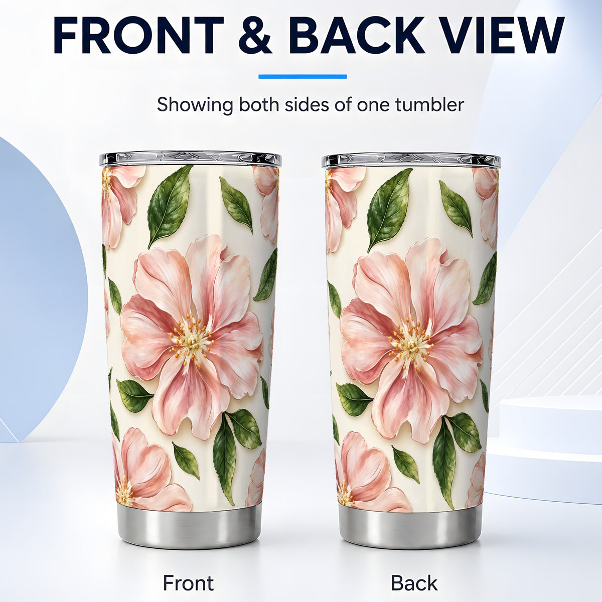 #pl[20oz|Steel] Pink Floral Tumbler 20oz, Botanical Tumbler, Stainless Steel Travel Cup