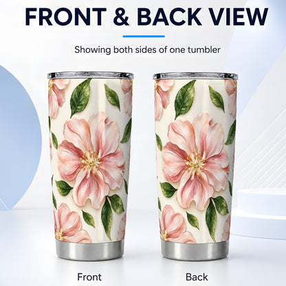 #pl[20oz|Steel] Pink Floral Tumbler 20oz, Botanical Tumbler, Stainless Steel Travel Cup