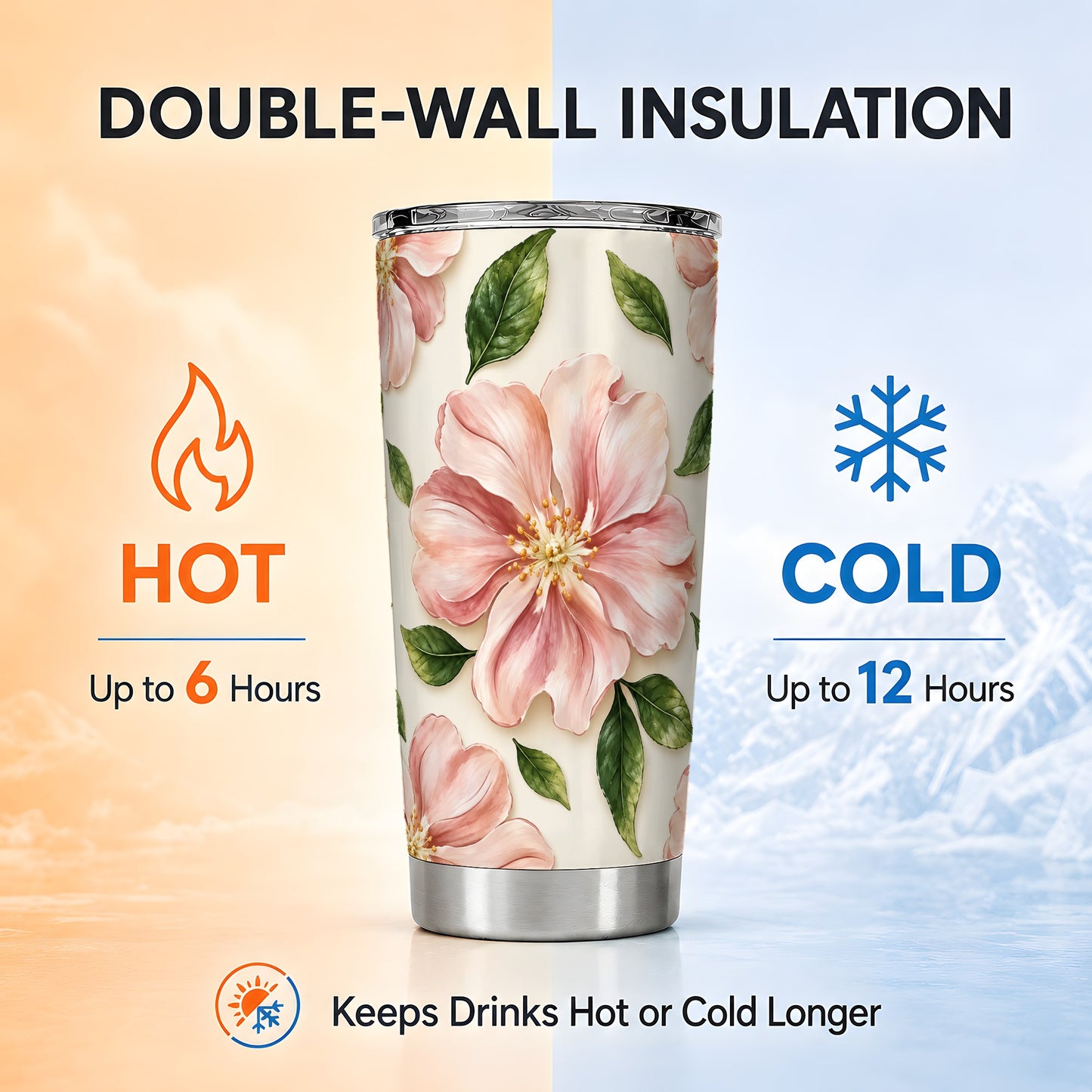 #pl[20oz|Steel] Pink Floral Tumbler 20oz, Botanical Tumbler, Stainless Steel Travel Cup
