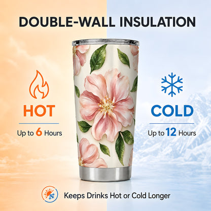 #pl[20oz|Steel] Pink Floral Tumbler 20oz, Botanical Tumbler, Stainless Steel Travel Cup
