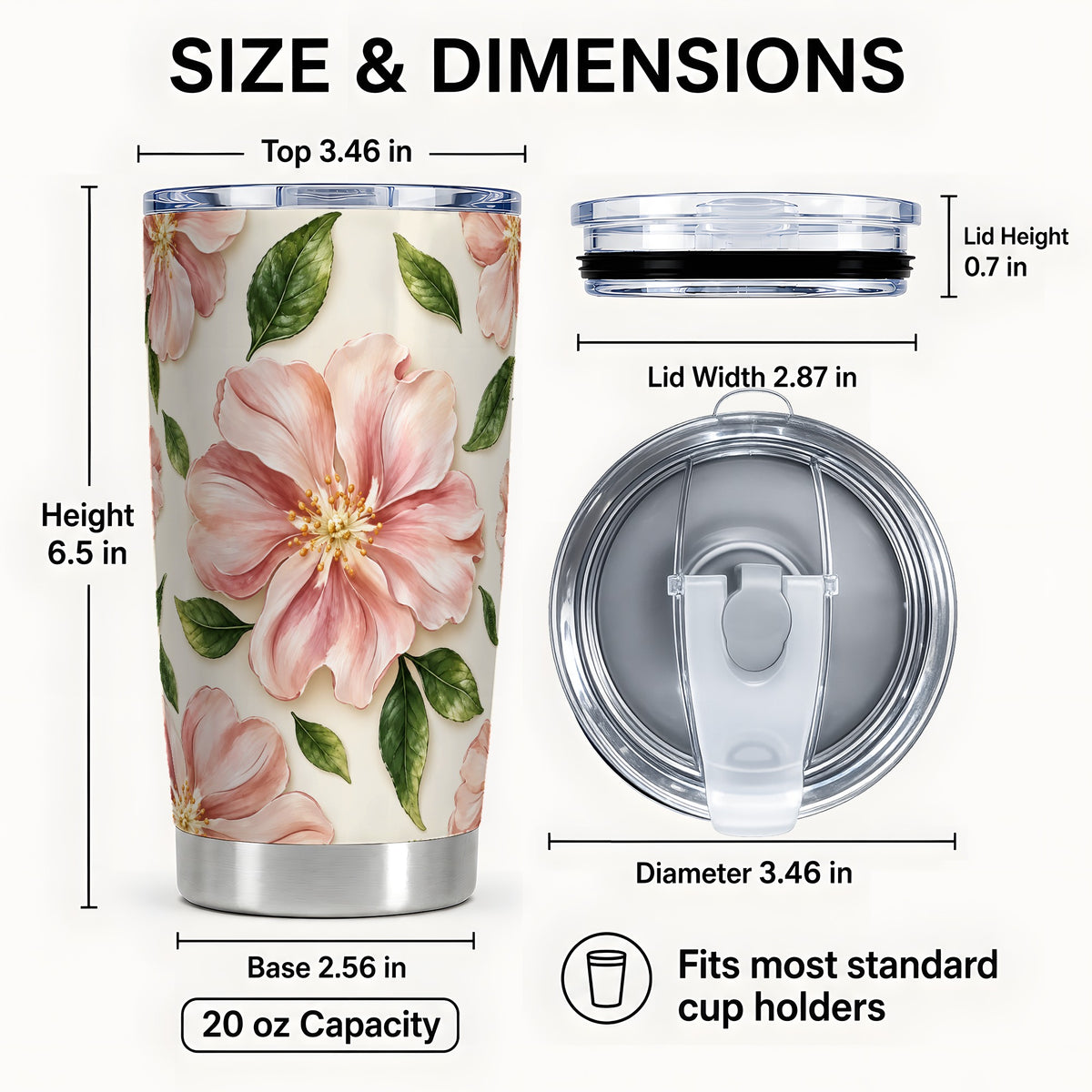 #pl[20oz|Steel] Pink Floral Tumbler 20oz, Botanical Tumbler, Stainless Steel Travel Cup