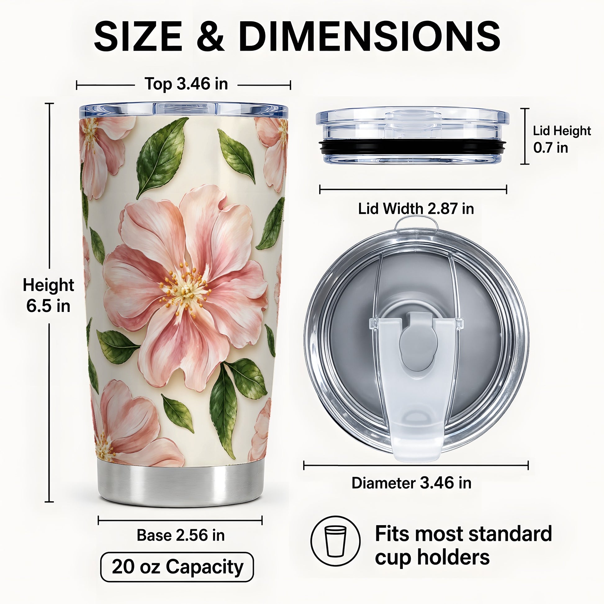 #pl[20oz|Steel] Pink Floral Tumbler 20oz, Botanical Tumbler, Stainless Steel Travel Cup
