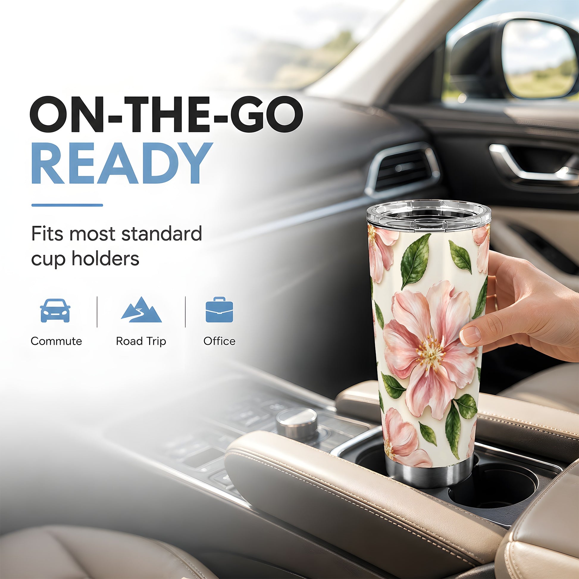 #pl[20oz|Steel] Pink Floral Tumbler 20oz, Botanical Tumbler, Stainless Steel Travel Cup