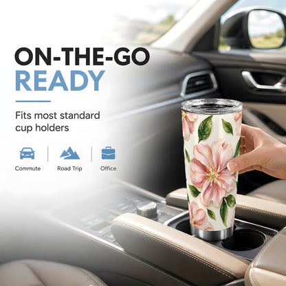 #pl[20oz|Steel] Pink Floral Tumbler 20oz, Botanical Tumbler, Stainless Steel Travel Cup
