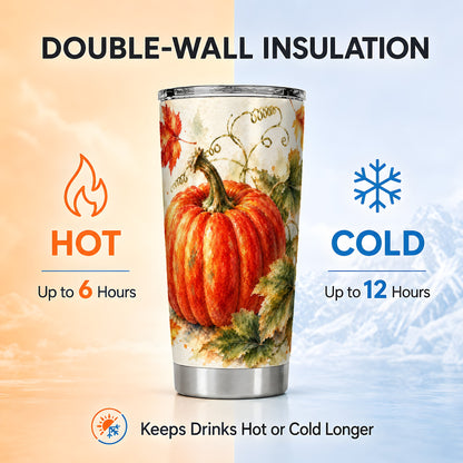 #pl[20oz|Steel] Autumn Pumpkin Tumbler 20oz, Harvest Tumbler, Stainless Steel Travel Cup