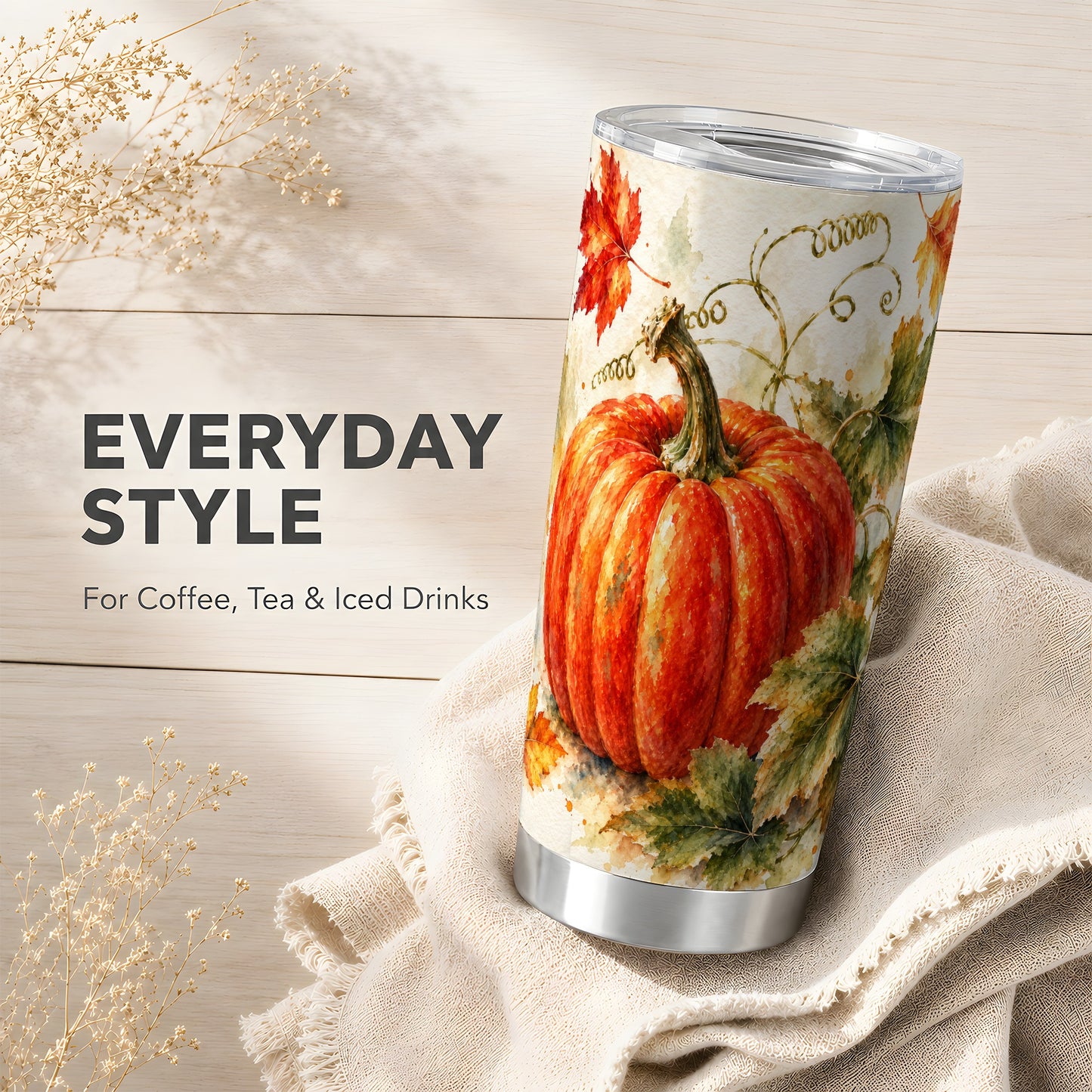 #pl[20oz|Steel] Autumn Pumpkin Tumbler 20oz, Harvest Tumbler, Stainless Steel Travel Cup