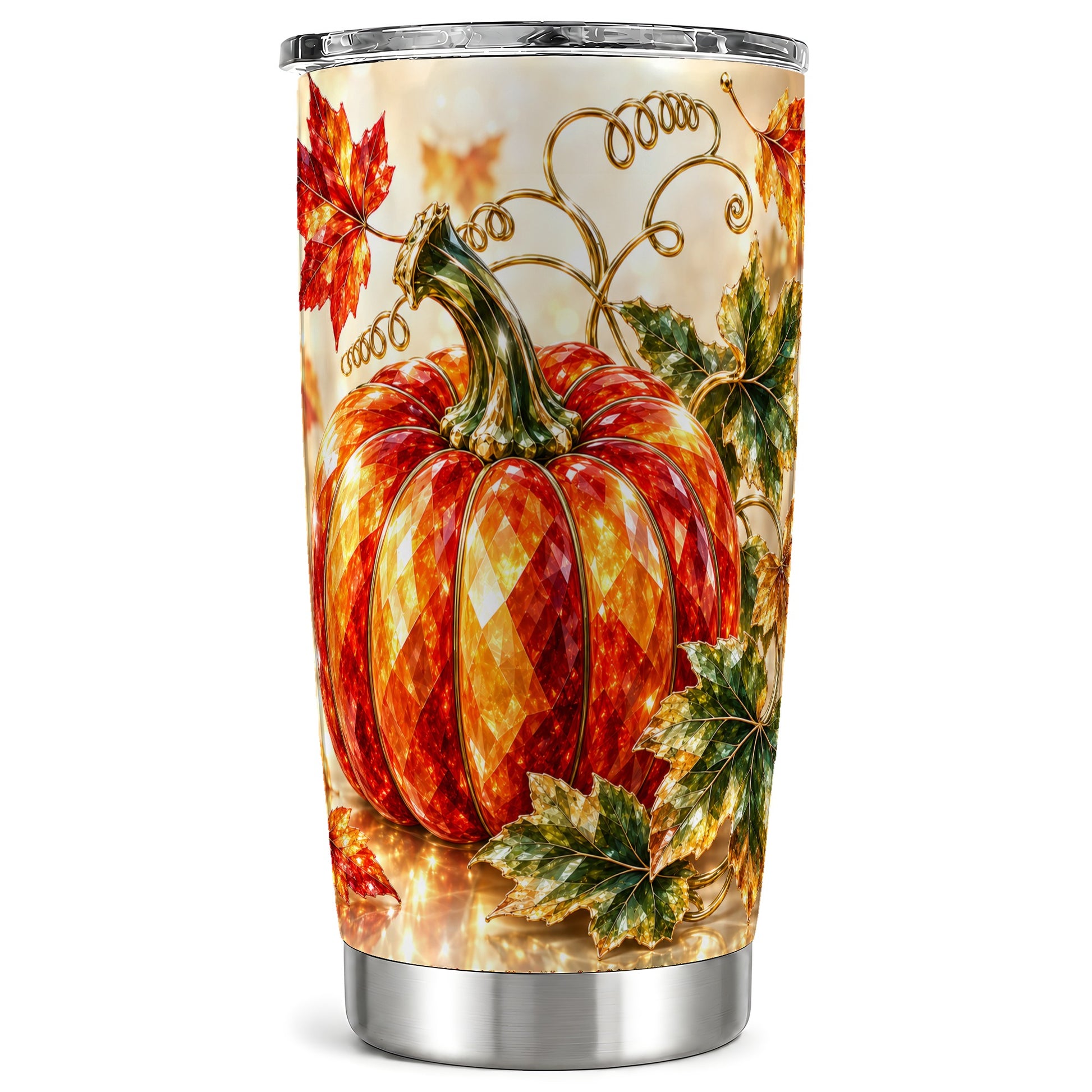 Faceted Pumpkin Tumbler 20oz, Autumn Tumbler, Stainless Steel Travel Cup