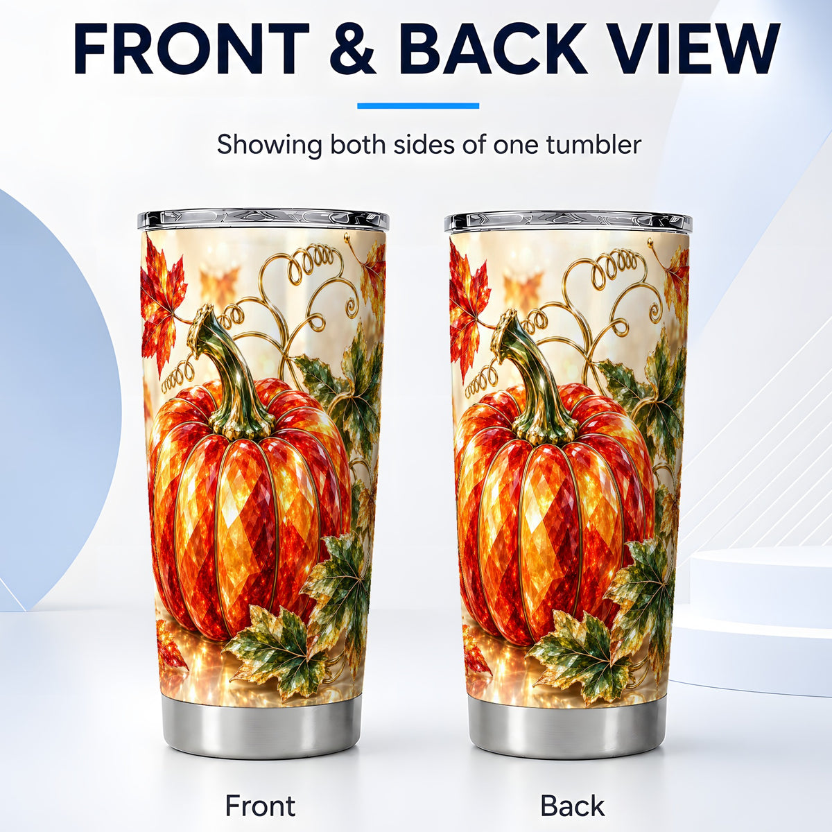 #pl[20oz|Steel] Faceted Pumpkin Tumbler 20oz, Autumn Tumbler, Stainless Steel Travel Cup