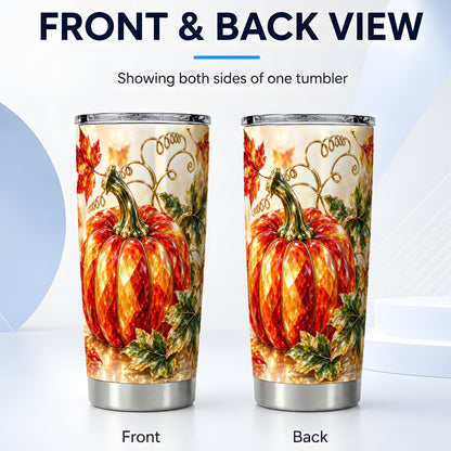 #pl[20oz|Steel] Faceted Pumpkin Tumbler 20oz, Autumn Tumbler, Stainless Steel Travel Cup