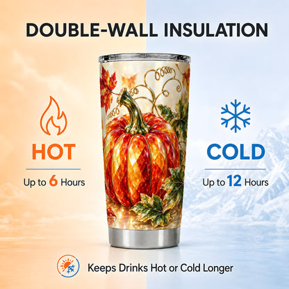 #pl[20oz|Steel] Faceted Pumpkin Tumbler 20oz, Autumn Tumbler, Stainless Steel Travel Cup