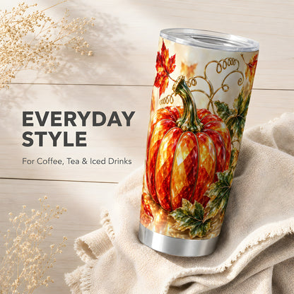 #pl[20oz|Steel] Faceted Pumpkin Tumbler 20oz, Autumn Tumbler, Stainless Steel Travel Cup