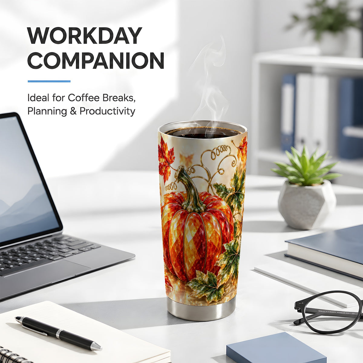 #pl[20oz|Steel] Faceted Pumpkin Tumbler 20oz, Autumn Tumbler, Stainless Steel Travel Cup