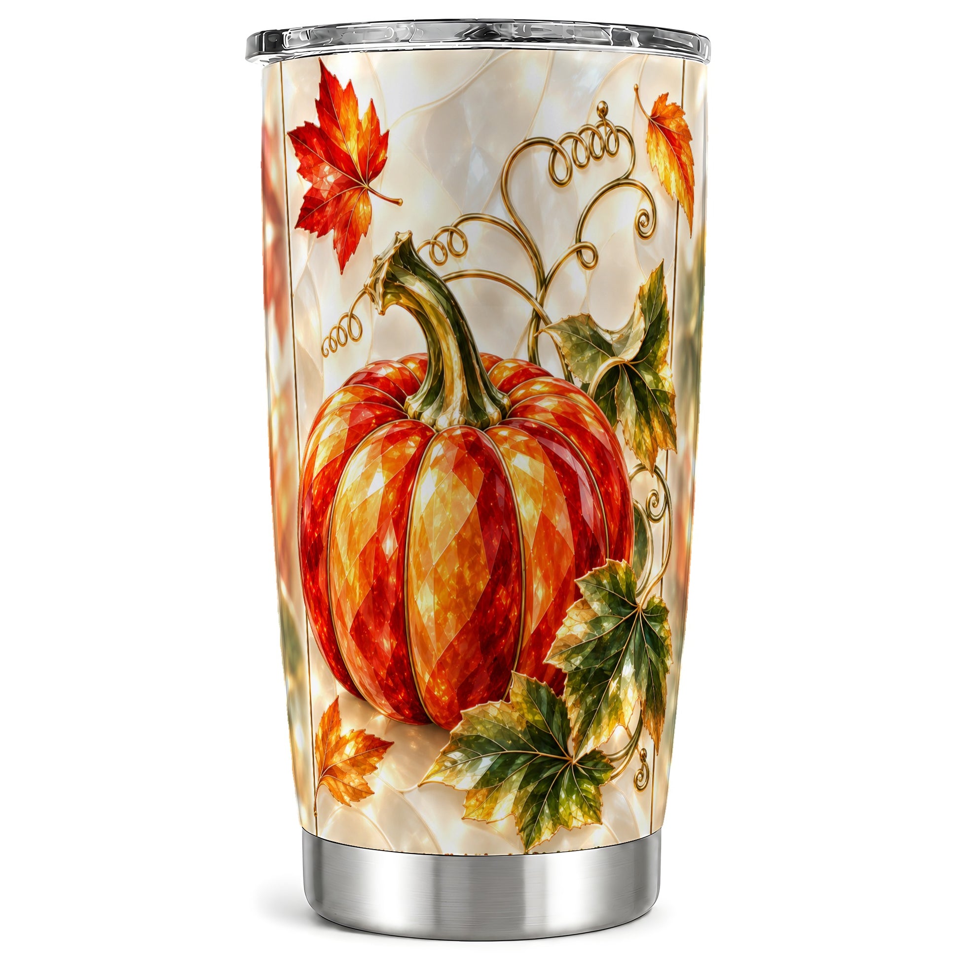 Autumn Pumpkin Tumbler 20oz, Mosaic Tumbler, Stainless Steel Travel Cup