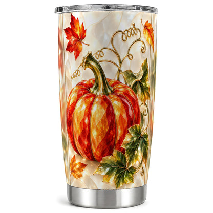 Autumn Pumpkin Tumbler 20oz, Mosaic Tumbler, Stainless Steel Travel Cup