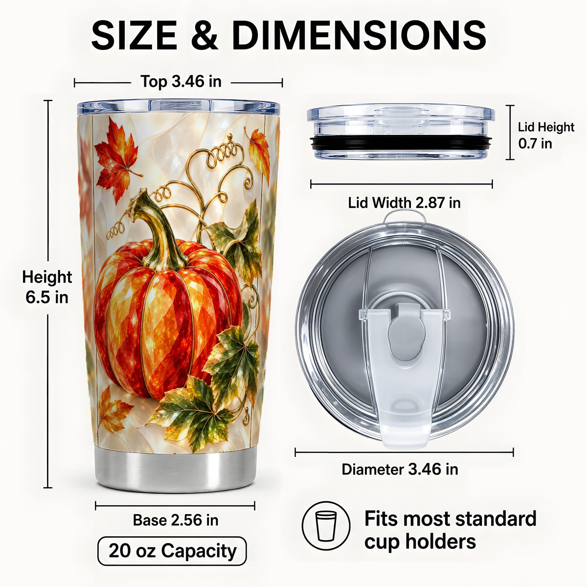 #pl[20oz|Steel] Autumn Pumpkin Tumbler 20oz, Mosaic Tumbler, Stainless Steel Travel Cup