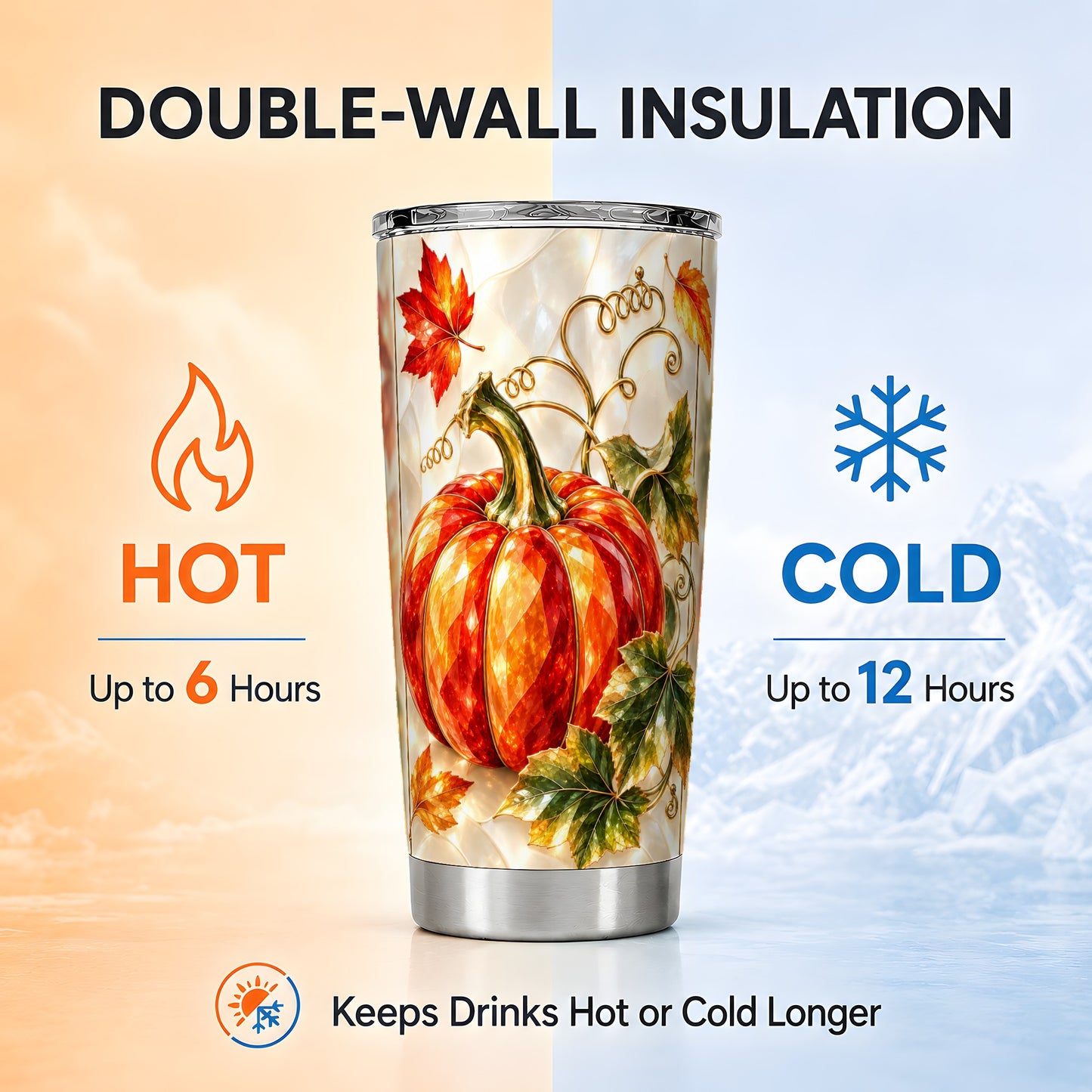 #pl[20oz|Steel] Autumn Pumpkin Tumbler 20oz, Mosaic Tumbler, Stainless Steel Travel Cup