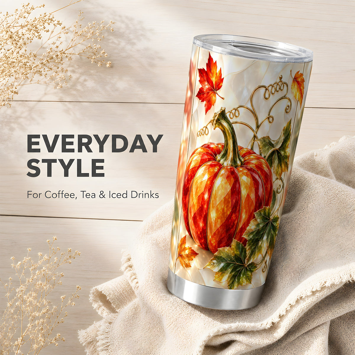 #pl[20oz|Steel] Autumn Pumpkin Tumbler 20oz, Mosaic Tumbler, Stainless Steel Travel Cup