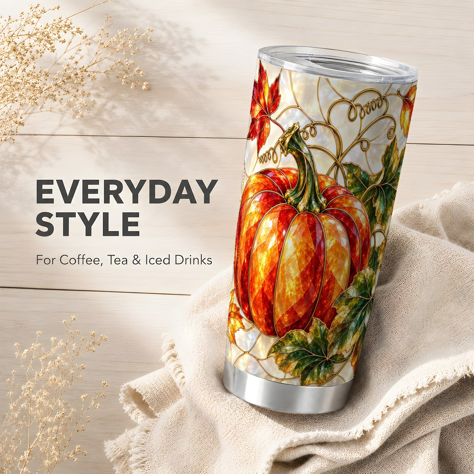 #pl[20oz|Steel] Mosaic Pumpkin Tumbler 20oz, Autumn Tumbler, Stainless Steel Travel Cup