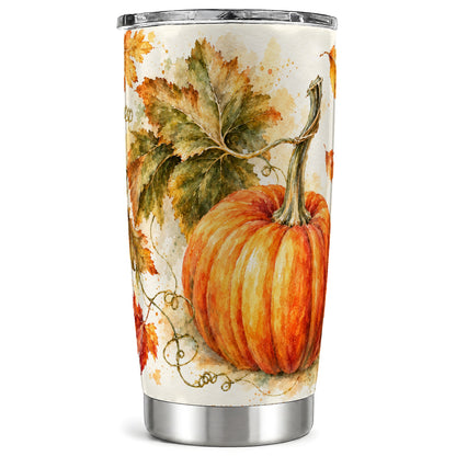 Watercolor Pumpkin Tumbler 20oz, Fall Tumbler, Stainless Steel Travel Cup