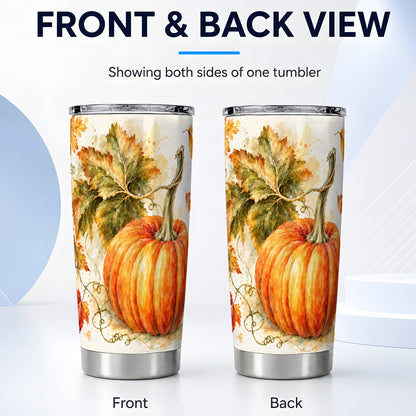#pl[20oz|Steel] Watercolor Pumpkin Tumbler 20oz, Fall Tumbler, Stainless Steel Travel Cup