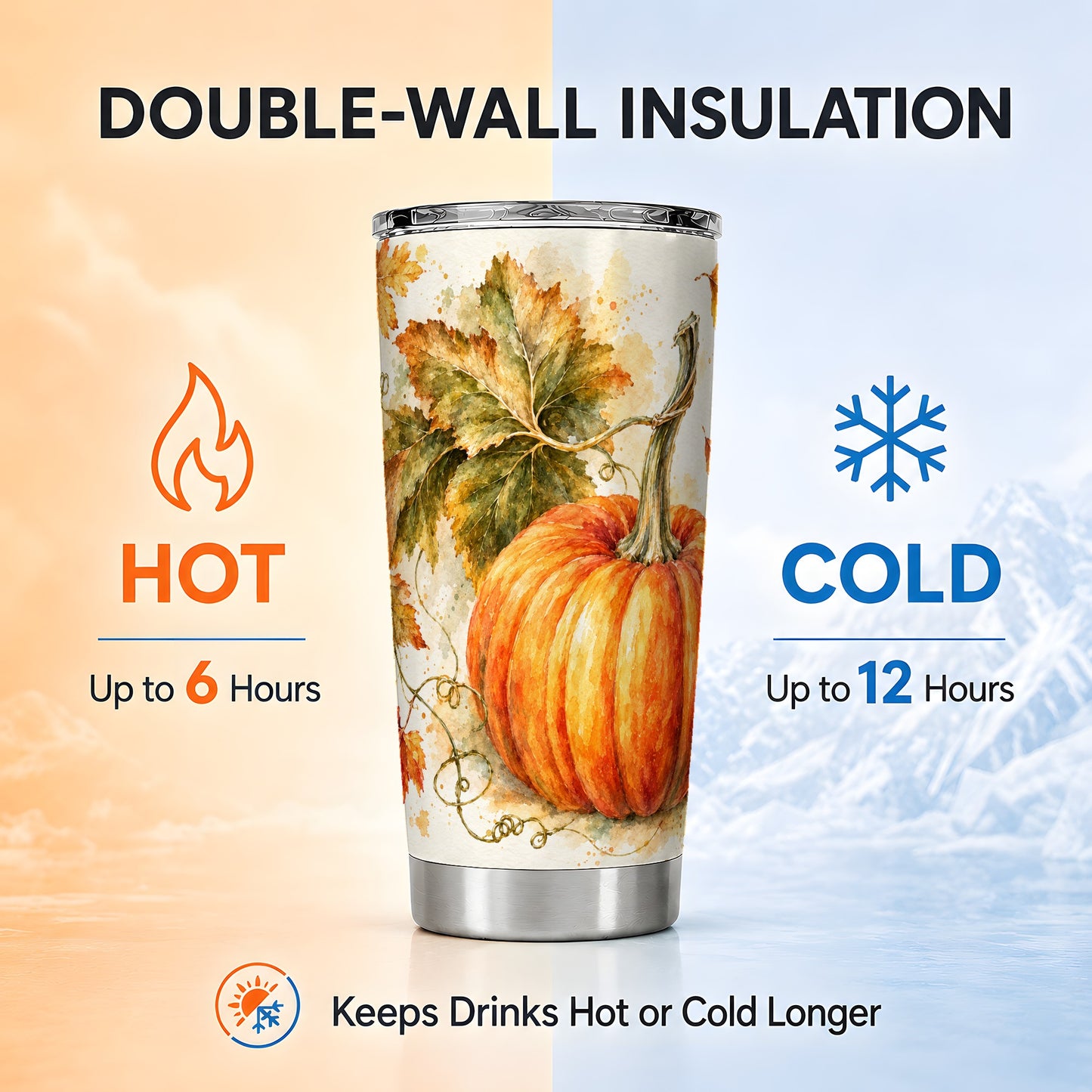 #pl[20oz|Steel] Watercolor Pumpkin Tumbler 20oz, Fall Tumbler, Stainless Steel Travel Cup