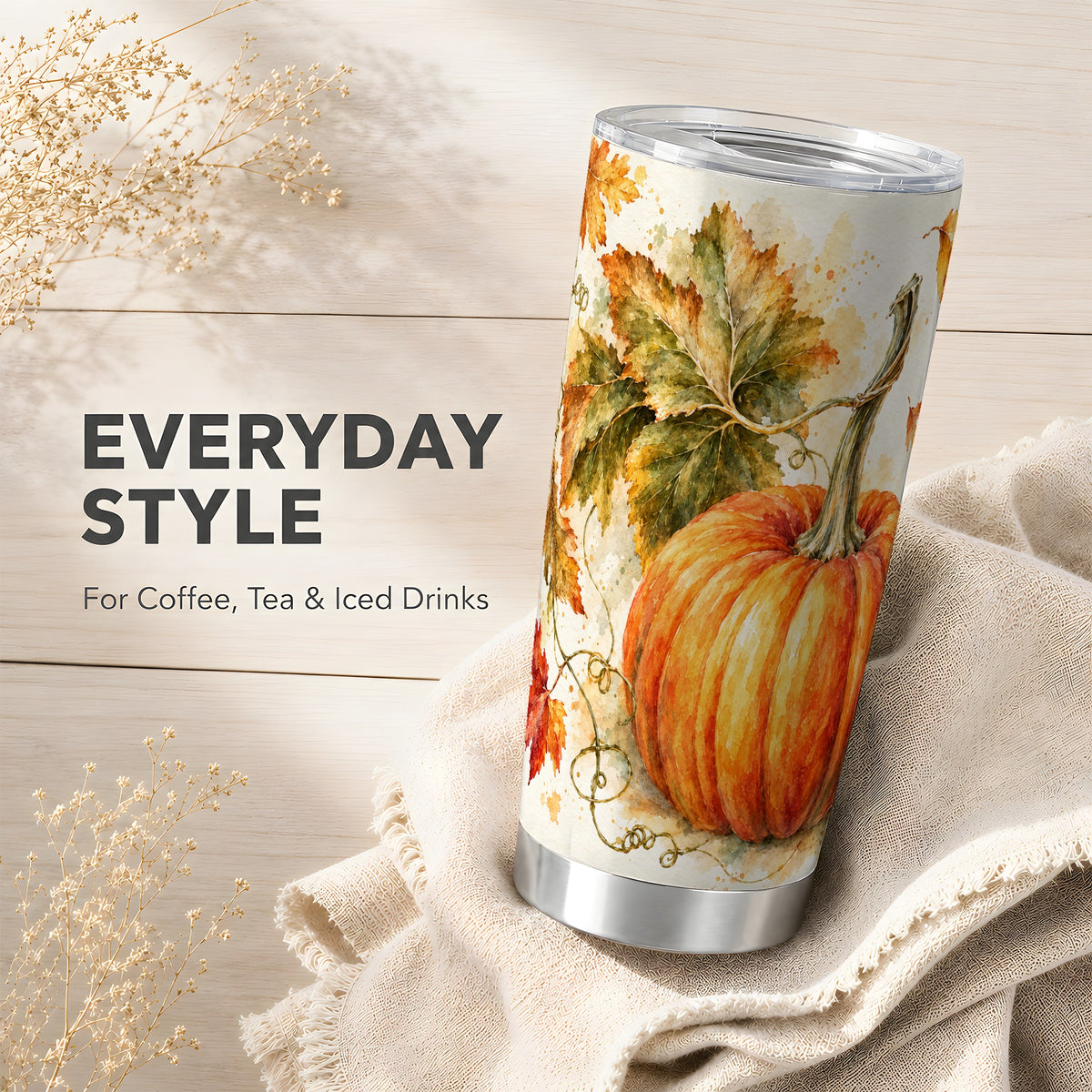 #pl[20oz|Steel] Watercolor Pumpkin Tumbler 20oz, Fall Tumbler, Stainless Steel Travel Cup
