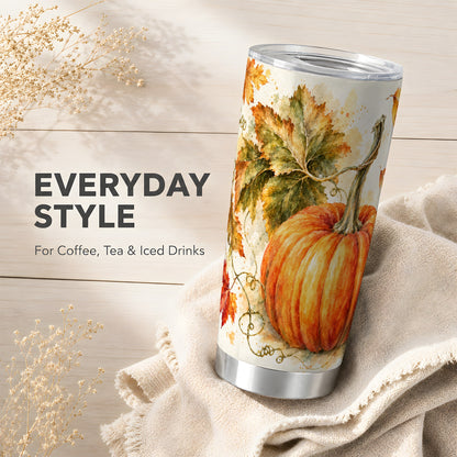 #pl[20oz|Steel] Watercolor Pumpkin Tumbler 20oz, Fall Tumbler, Stainless Steel Travel Cup