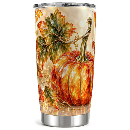 Faceted Pumpkin Tumbler 20oz, Fall Tumbler, Stainless Steel Travel Cup
