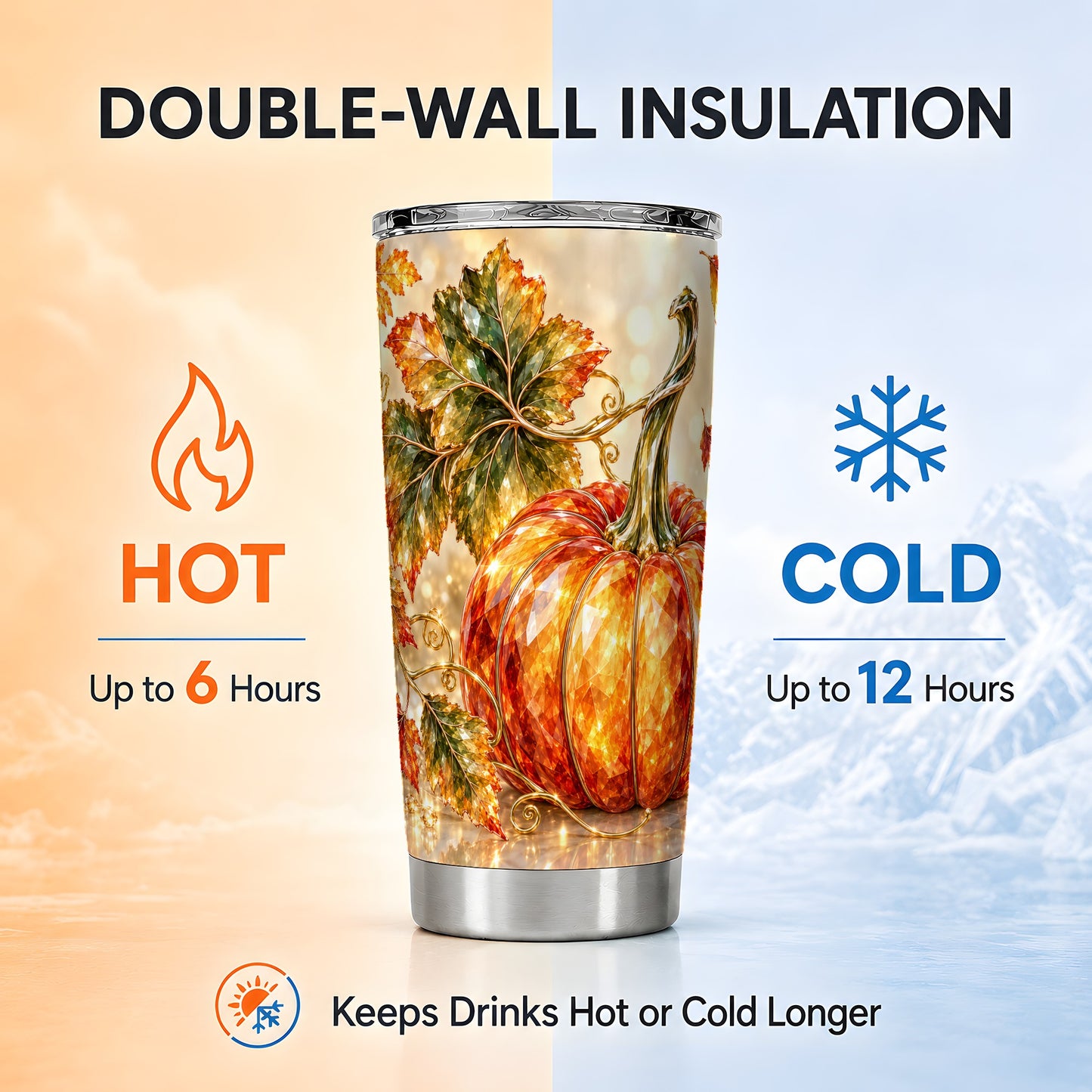 #pl[20oz|Steel] Faceted Pumpkin Tumbler 20oz, Fall Tumbler, Stainless Steel Travel Cup