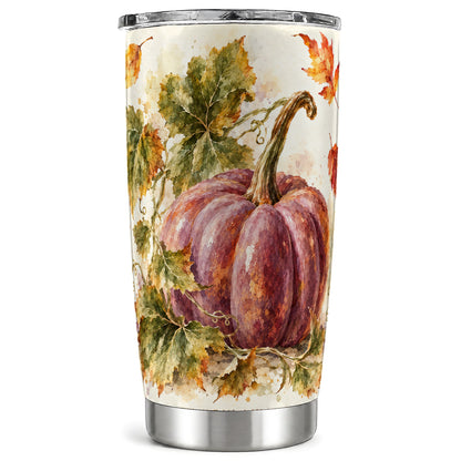 Watercolor Pumpkin Tumbler 20oz, Fall Tumbler, Stainless Steel Travel Cup