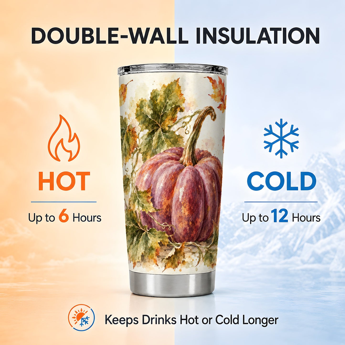 #pl[20oz|Steel] Watercolor Pumpkin Tumbler 20oz, Fall Tumbler, Stainless Steel Travel Cup